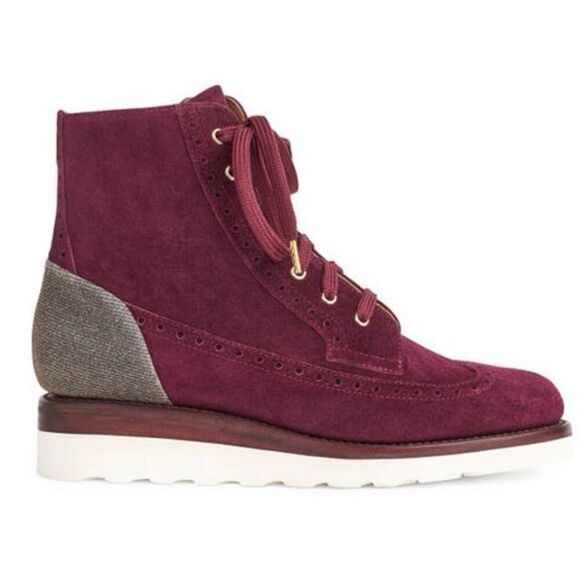 The Office of Angela Scott Mr Harrison maroon metallic suede bootie 37.5/7.5 wit - Picture 1 of 12